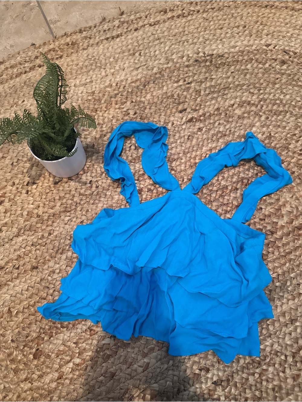 NWT BLUE RUFFLE HALTER TOP
